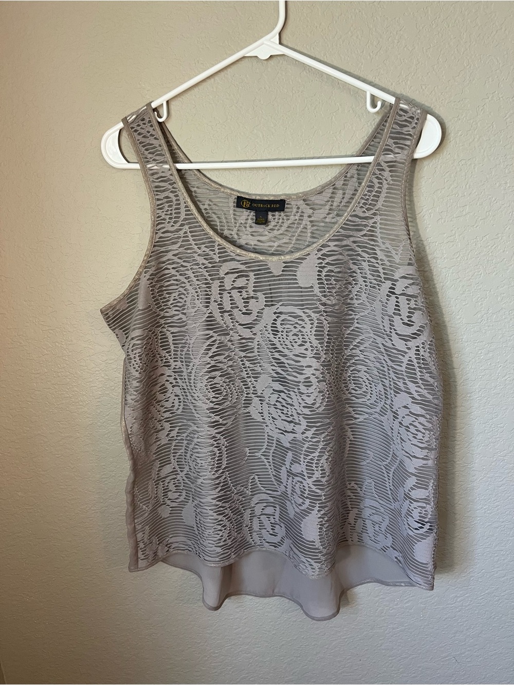 Outback Red The Limited Gray Rose Burnout Lace Shimmer Tank Top L Y2K Party